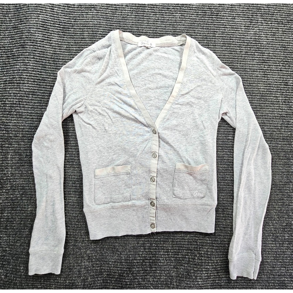 Aeropostale Cardigan Sweater Womens Medium Gray Long Sleeve Button Front V Neck